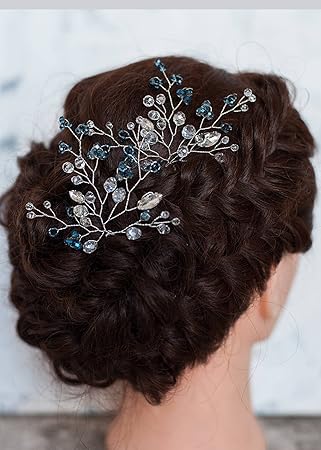 Amazon Com Fxmimior Hair Pins Bridal Women Light Blue Crystal