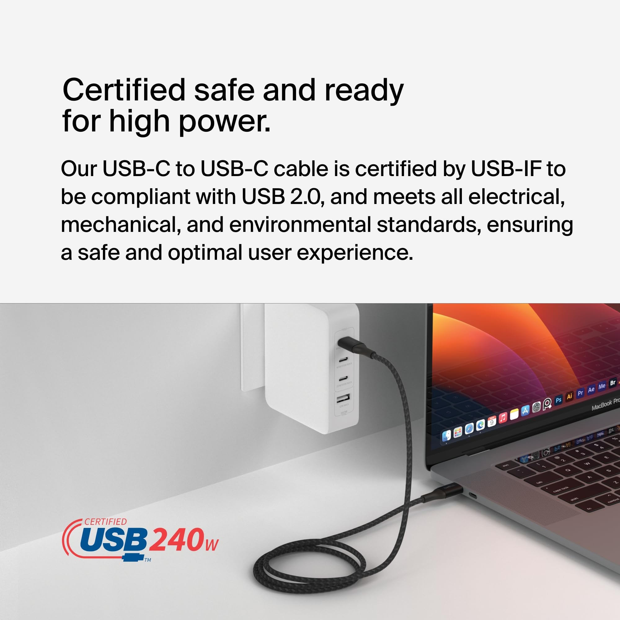 Belkin USB C to USB C Cable, 6.6ft, 240W - Type C Charger, iPhone Charger Cord, Fast Charging for iPhone 16, Galaxy S25, Pixel 9, MacBook, Chromebook, iPad Pro, Switch Steam Deck - Black