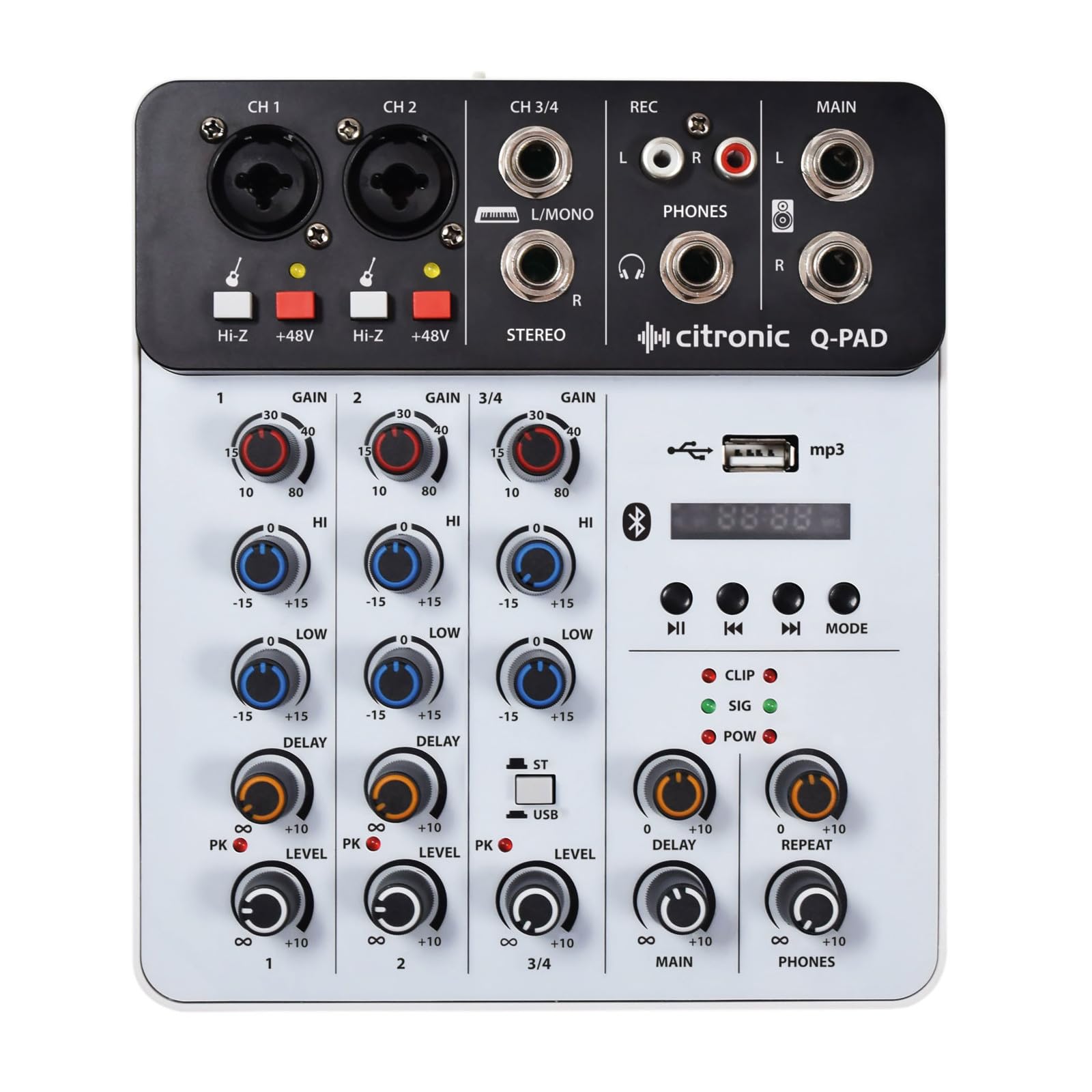Citronic | Q-PAD Compact Mini Mixer With USB/Bluetooth/MP3: Versatile Connectivity, Professional Audio Quality, Portable Design, Integrated USB Interface, User-Friendly Controls