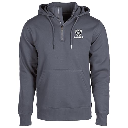 Dunbrooke NFL Las Vegas Raiders | Unisex 1/4 Zip Heavyweight Hoodie, Embroidered Logo NFL Team Pullover, Cotton-Poly Blend with Hood |Graphite, 5XL