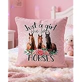Horse Pillow Cover 18x18 – “Just a Girl Who Loves Horses” Farmhouse Decorative Cushion with Floral Design – Cute Cowgirl Western Throw Pillow for Couch or Bedroom Decor