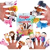 BETTERLINE 20 Piece Story Time Finger Puppets Set Cloth Velvet Puppets Pack | 20 Pack 14 Animals 6 People Family Members Interactive Storytelling Play Imaginative Role Play Toy Interactive