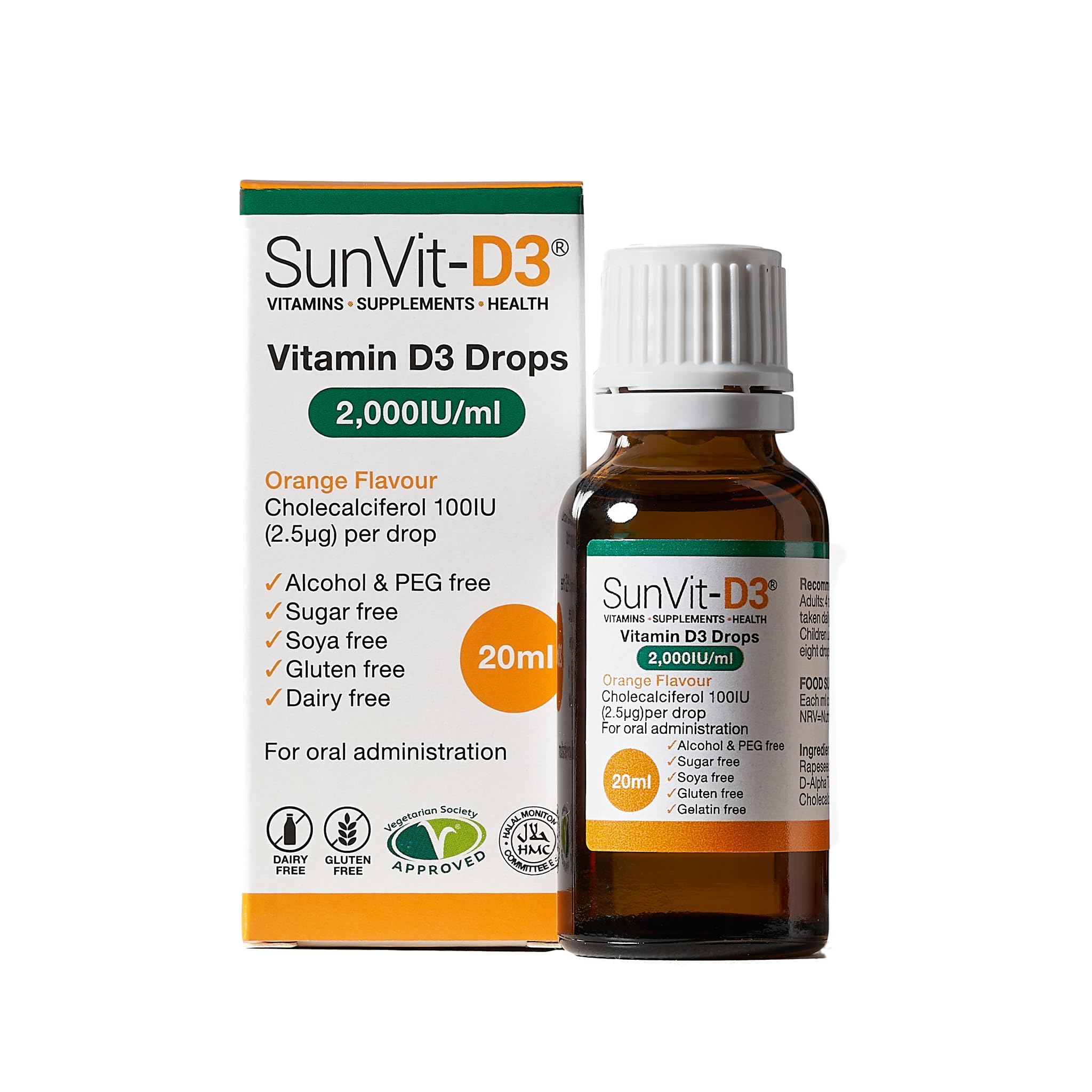 SunVit-D3 Vitamin D3 2000iu Drops - Cholecalciferol Baby Vitamin D Drops, Vitamin D for Kids | Support The Maintenance of Bone, Teeth, Muscle & Immune System | Vitamin D Kids (20ml Orange Flavor)