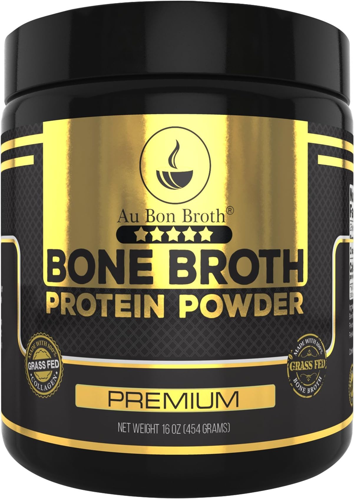 Genuine Grass Fed Organic Bone Broth Protein Powder Collagen 16oz. Premium Flavor 28 Servings, Mixes Instantly, Gluten Free, Pasture Raised, 100% Sourced, Made in USA, NOT from Concentrate