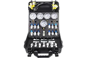 KAIBCED Hydraulic Pressure Test Kit, 600bar /10000psi / 60Mpa 5 Gauges 13 Test Couplings 14 Tee Connectors 5 Test Hoses, Hydraulic Test Gauge kit for Excavator Construction Machinery (5 Gauges)