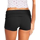 Coloquin Women Fold Over Mini Micro Booty Shorts Sexy Low Rise Sleep Lounge Pajama Shorts