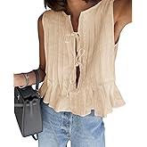 Cicy Bell Womens Bow Front Tie Tank Tops Pleated Babydoll Top Sleeveless Cute Coquette Shirt Summer Outfits