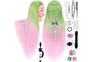 TOPDIRECT Hair Mannequin Head for Cosmetology Training with Clamp Holder and Styling Tools (Green-Pink)
