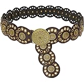 Buywis Wide Disc Belt for Women Disk Concho Belts Western Leather Belt Boho Waist Belt for Dress