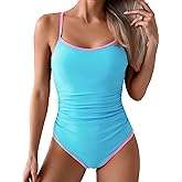 Eomenie Women's One Piece Swimsuit Tummy Control Slimming Bathing Suit Color Block Spaghetti Strap 1 Piece Swim Suit Swimwear