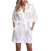 ANDOLLY Women's Short Satin Robes Pure Kimono Bride Bridesmaid Bathrobe Silky Getting Ready Robe Soft Sleepwear