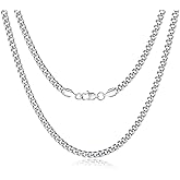 3mm/5mm/7mm Silver Tone Stainless Steel Cuban Link Chain Necklace Jewelry for Men, 16-30 Inches