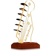 Light Up Guitar Pick Holder, Electric Guitar Headstock Shaped Acrylic & Wooden USB Powered Display Case - Guitar Accessories Gift for Players/Men (Picks Storage Organizer)