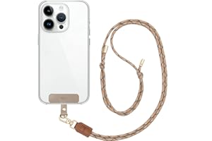 EKAX Adjustable Nylon Strap with PU Leather Clip, Universal Cell Phone Lanyard, Neck Hanging & Crossbody Strap, for Most Smartphone Cases, Keys & Work Permit, Easy Clip On & Off (Striated Brown)