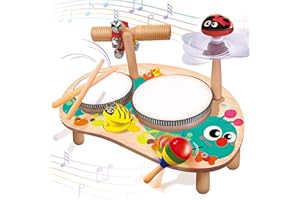 GRACEDUCK Kids Drum Set for Toddlers: Montessori Musical Instruments Set Toddler Toys - 7 in 1 Wooden Musical Kit Baby Sensory Educational Toys Christmas Birthday Gifts for Boys & Girls Age 2 3