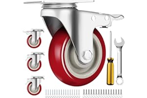 PUIPUM Caster Wheels 4 Inch, Heavy Duty Caster Set of 4, Swivel Castor Wheel with Dual Locking Brakes, Silent Polyurethane (PU) Wheels, 360° Rotation, for Furniture and Workbench, Load 2600lbs
