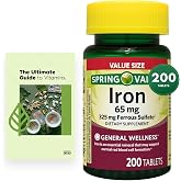 Sprin Val-Ley General Health &amp; Wellness Iron Tablets Dietary Supplement Value Size, 65 mg, 200 Count, Over 6 Months Supply + Exclusive Vtmx Vitamin Guide (2 Items)
