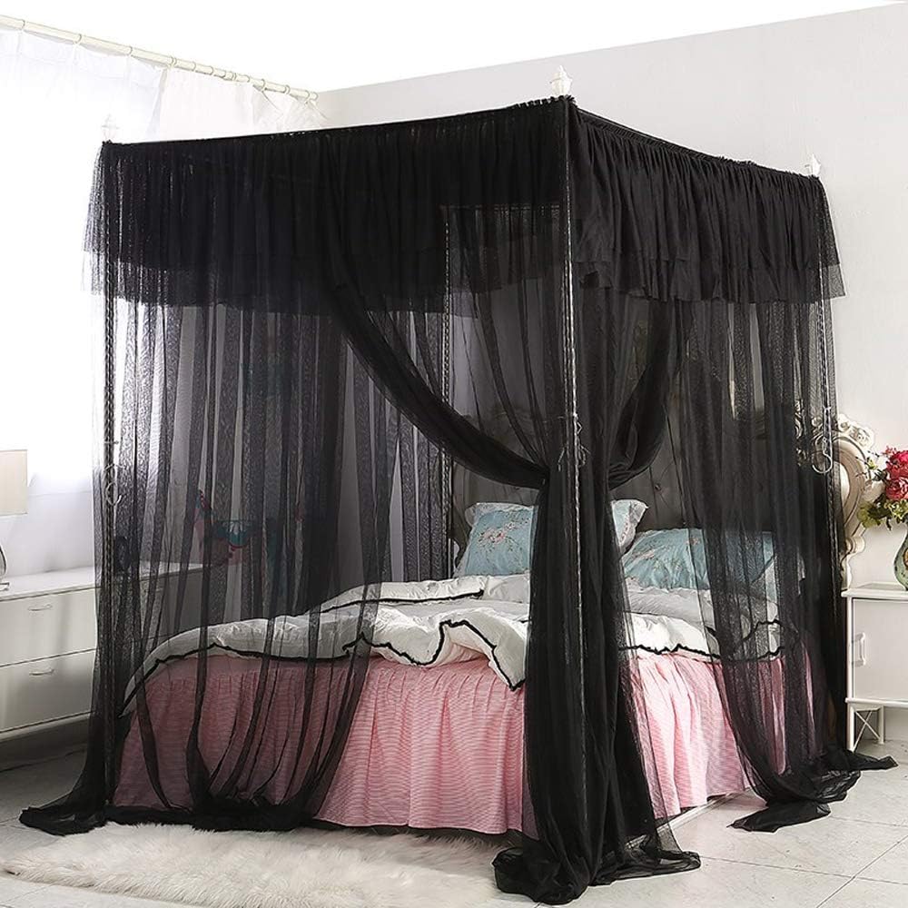 Mengersi 4 Corners Post Bed Curtain Canopy Bed Frame Canopies Net,Indoor Outdoor (King, Black): Home & Kitchen