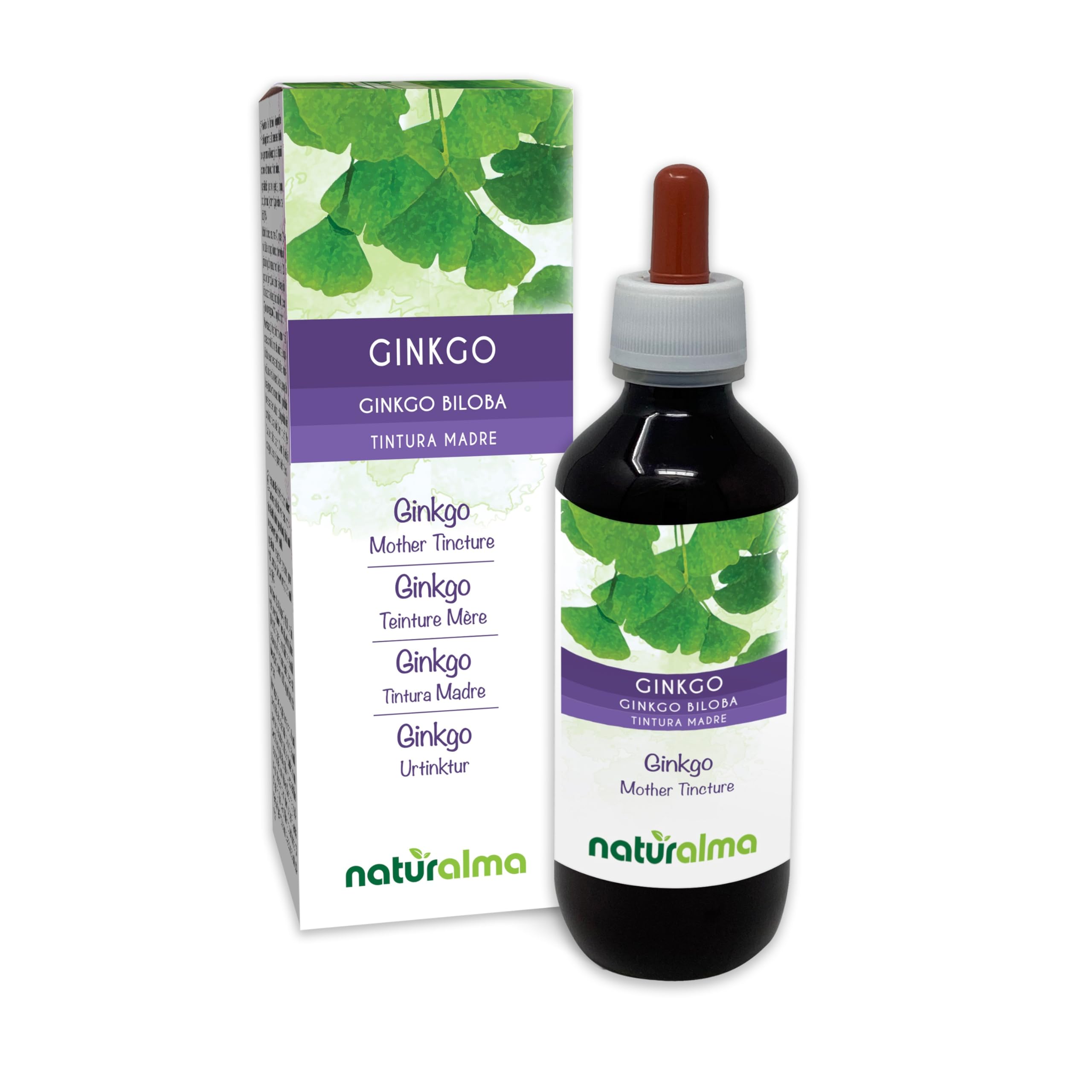 Ginkgo (Ginkgo biloba) Leaves Alcohol-Free Mother Tincture Naturalma - Liquid Extract Drops 200 ml - Food Supplement - Vegan