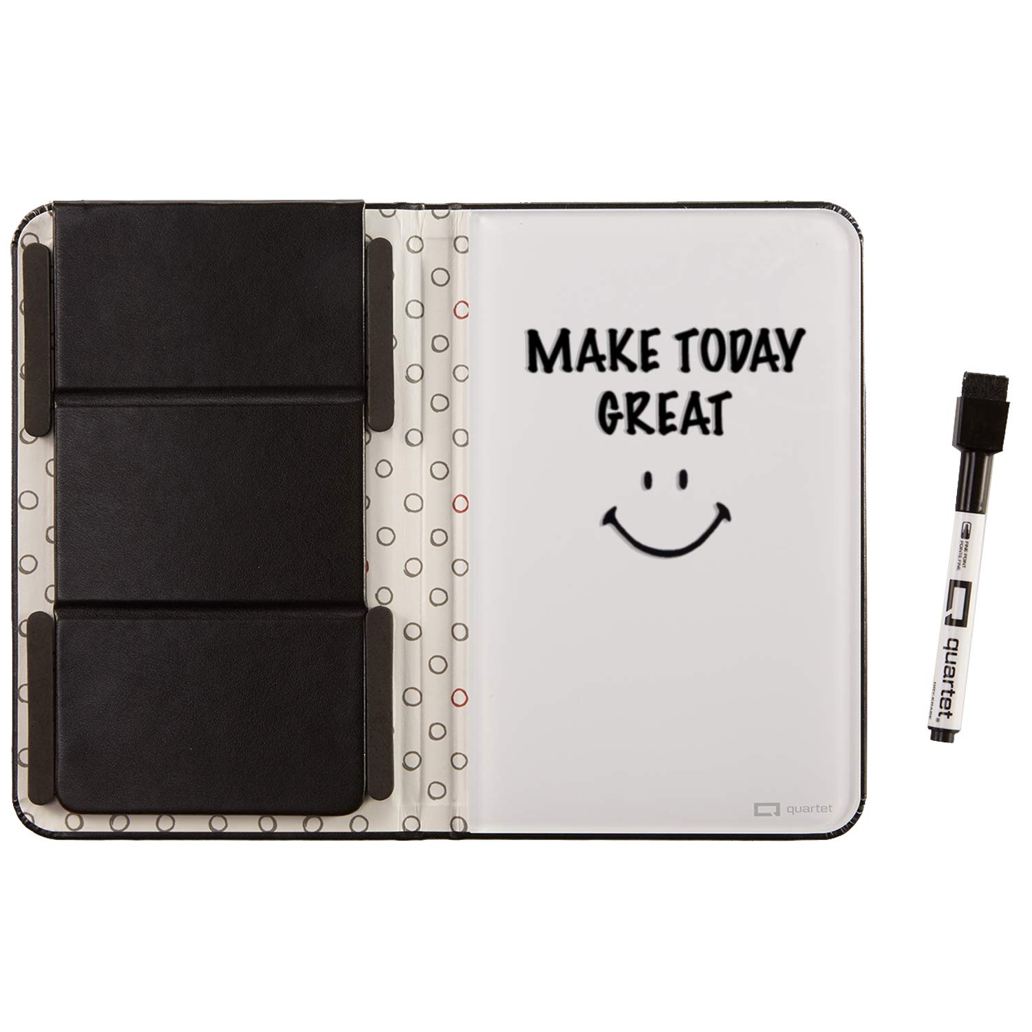 Quartet Portable Glass Dry-Erase Pad, 5" x 8", Closeable Cover, Kickstand, Desktop, White Board, Notepad, Travel, Black (Q090GDPB01)