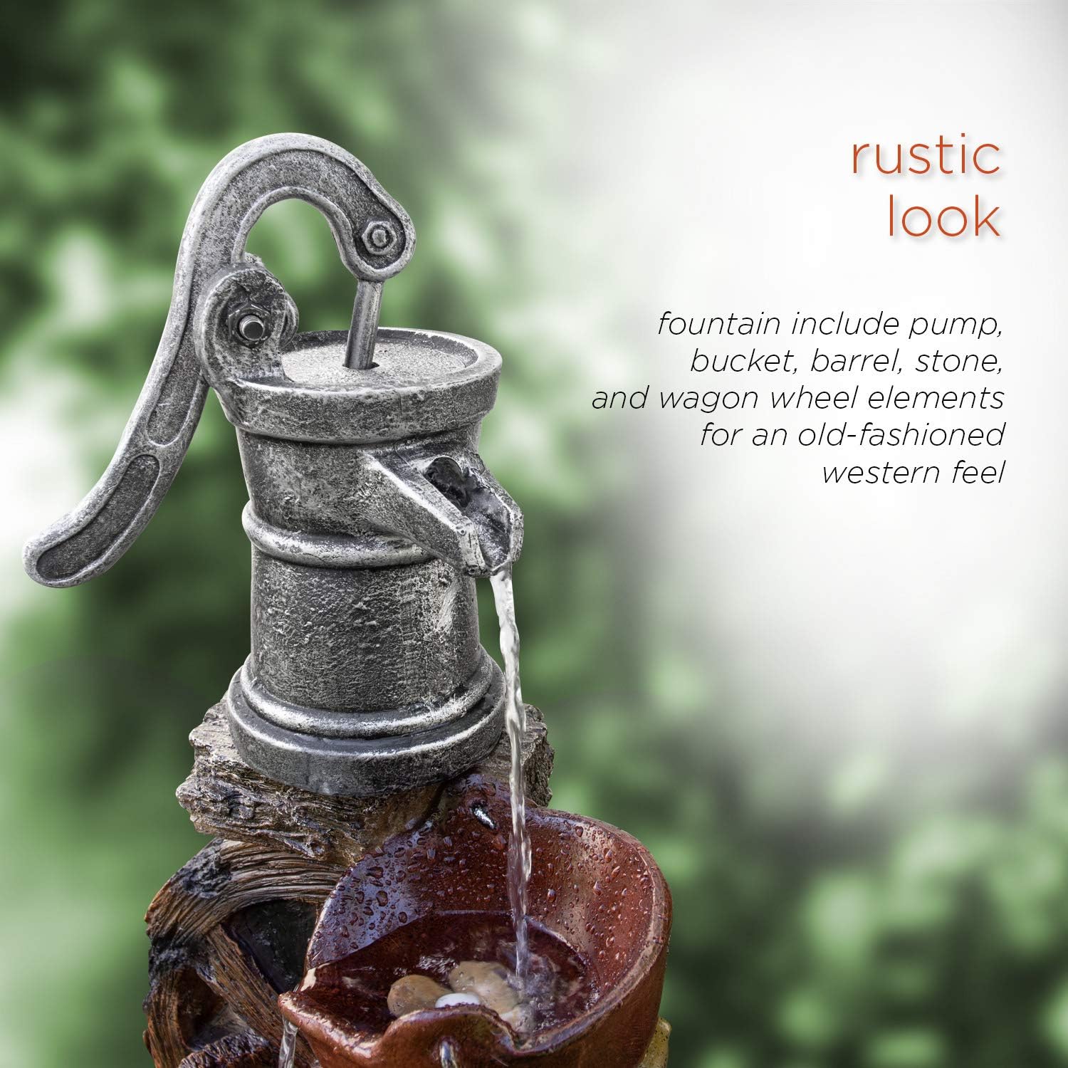 Alpine Corporation WCT688 Old Fashion Pump Barrel Rustic Fountain, 24 Inch Tall, Brown and Grey : Indoor Fountains : Garden & Outdoor