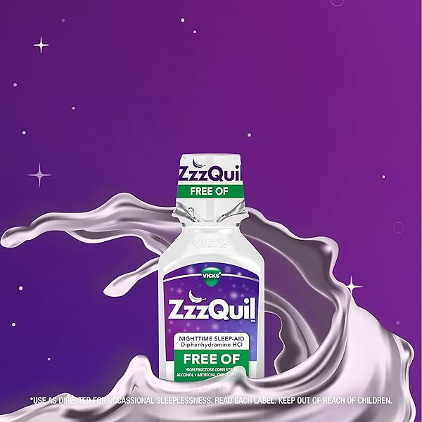ZZZQUIL, NIGHTTIME SLEEP AID LIQUID, FREE OF ALCOHOL & ARTIFICIAL DYES, 50 MG DIPHENHYDRAMINE HCL, NO.1 SLEEP AID BRAND, FALL ASLEEP FAST, NON-HABIT FORMING, SOOTHING BERRY FLAVOR, 12 FL OZ