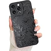 LSL Case for iPhone 13 Pro Max Black Floral Flower Pattern Print Design Soft TPU Full Camera Lens Anti-Drop Anti-Scratch Shockproof Protective Slim Cover for Women Girls