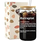 Mikopei Hairdresser Gifts for Women - Hairapist Glass Cups with Lids and Straws, Barber Hair Stylist Gifts Female Men, Barbershop Hair Salon Decor, Funny Cute Iced Coffee Cup Smoothie, 16 oz