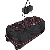 Morthanabag 32” 1680D Oxford Foldable Duffle Bag with 2 Wheels,110L to 140L Expandable Soft Sided Rolling Travel Bag,Black-red