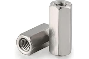 Smartsails 2PCS M10 X 1.5-Pitch 45mm Length 304 Stainless Steel Metric Hex Coupling Nut