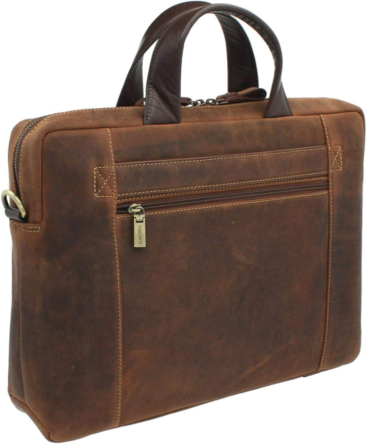 VISCONTI Toscana Collection Distressed Leather Laptop Briefcase OCTO 13 TC76 Havana Tan - Image 3