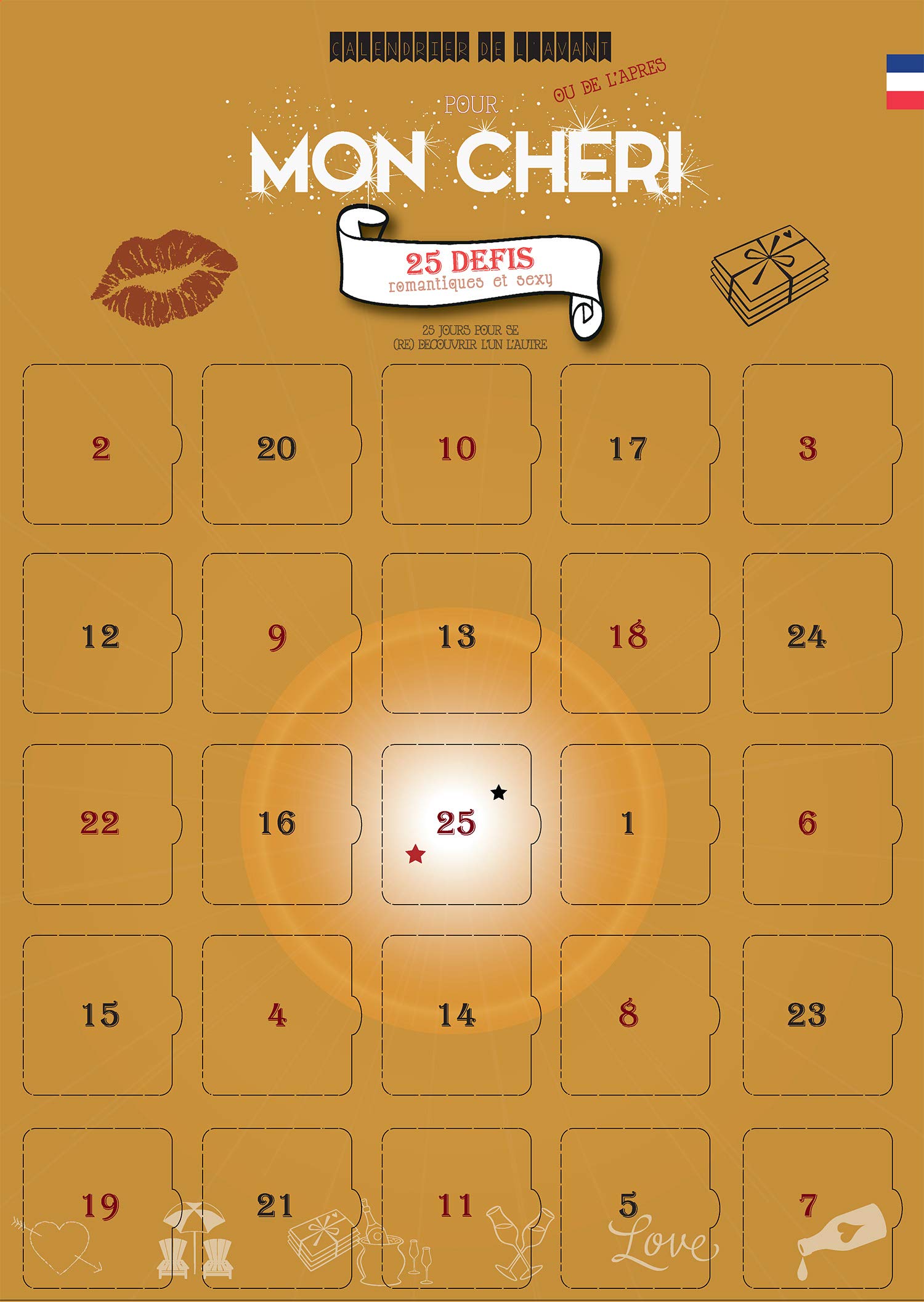 Mon Chéri Advent Calendar - 25 Challenges for Couples to Share - Advent Calendar for Adults and Lovers - French Language