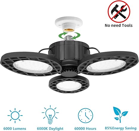 Triple Glow Led Garage Lights New 6000lumens Three Leaf