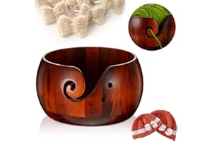 WILLBOND Wooden Yarn Bowl 6 x 3 Inches Crochet Bowl Accessories Holder with Holes for Mother Birthday Gift DIY Hand Made Knitting String Lovers Handmade Yarn Storage
