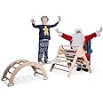 WoodandHearts Montessori Pikler Triangle Climbing Set - Foldable Climbing Triangle with Slide, Ramp, Arch - Wooden Toddler Climbing Toys Indoor Playground Jungle Gym for Kids Age 2-8