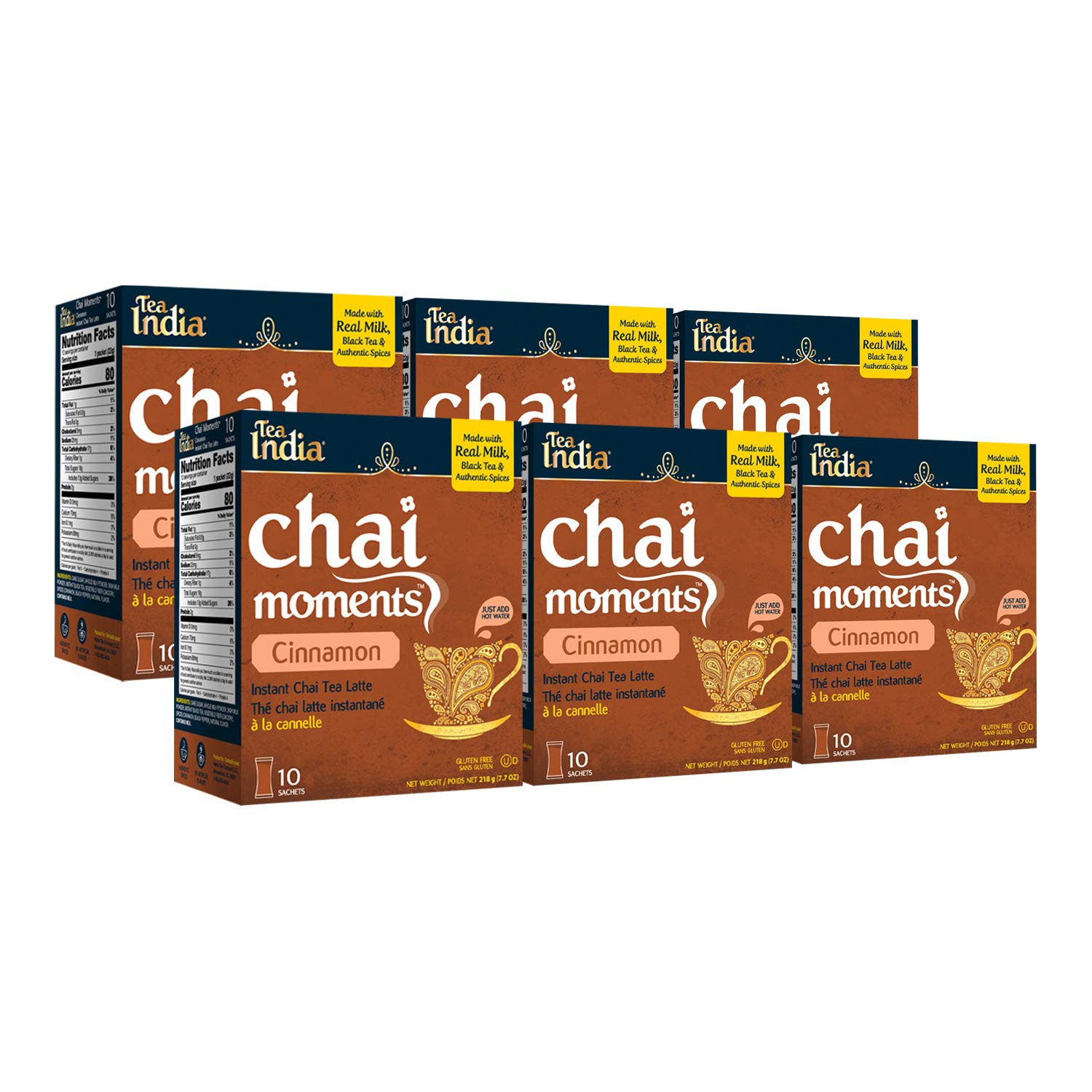 Tea India Chai Moments Instant Cinnamon Chai Tea Latte Mix, 7.7 oz, Pack of 6