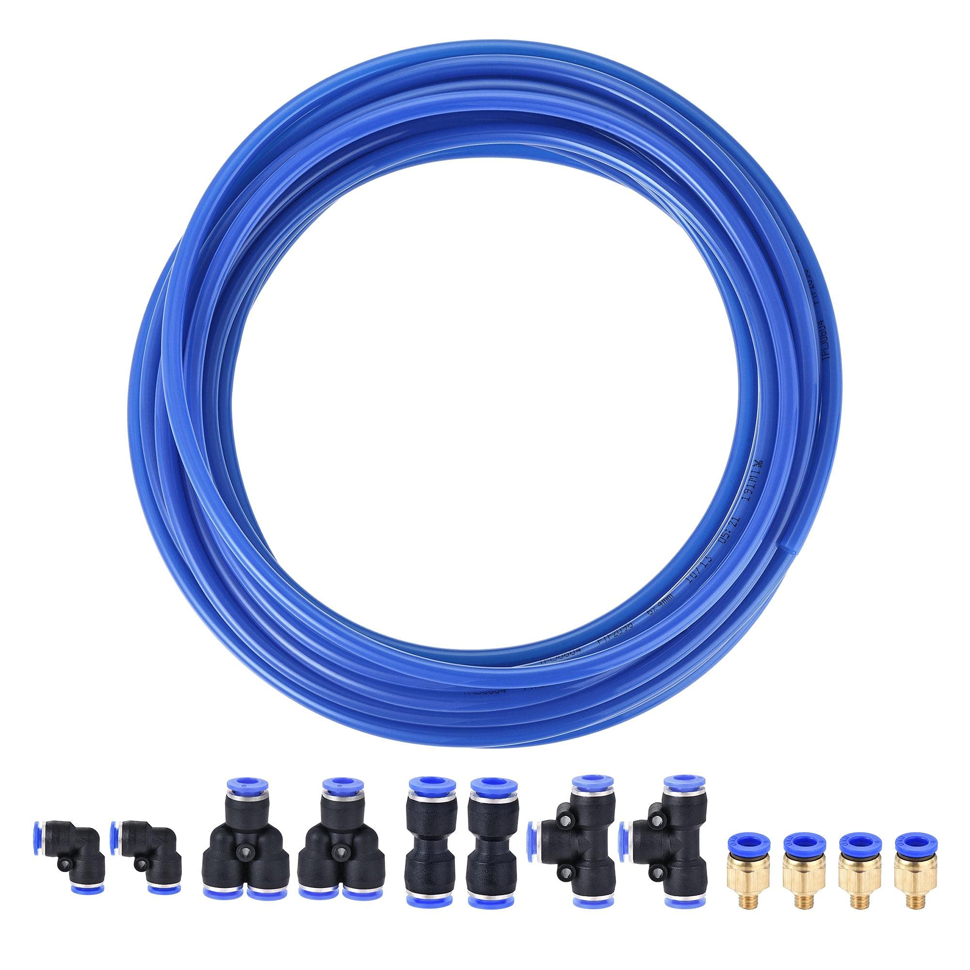 sourcing map Pneumatic PU Air Tubing Kit with Push to Connect Fittings for Air Hose Line Pipe 6mm OD 10 Meters Blue