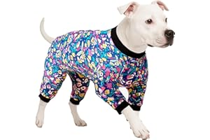 LovinPet Dog Pajamas Apparel for Giant Dogs, Pitbull Clothes, Stretch Knit, Hawaiian Flowers Print, Big Dogs Pullover Onesie, Pajamas for Pitbulls, Pitbull Onesie, Full Coverage Big Dog Pjs, XL