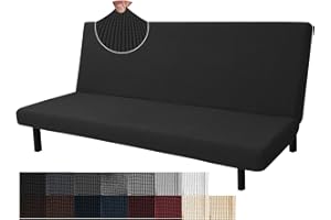 JIVINER Stretch Futon Cover Universal Armless Sofa Slipcover Non Slip Spandex Sofa Bed Without Armrest Cover Soft Spandex Futon Slipcover with Elastic Bands (Futon, Black)