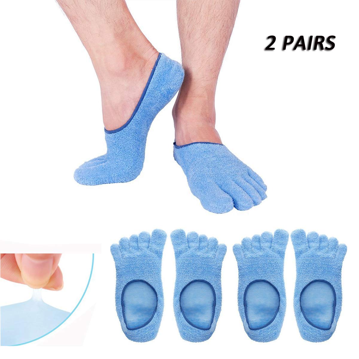 EXPER 5 Toe Foot Moisturizing Silicone Gel Spa Socks for Men Women Large Feet Size