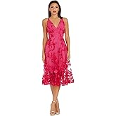 Dress The Population Womens Audrey Spaghetti Strap Midi A-line 3D Floral Dress