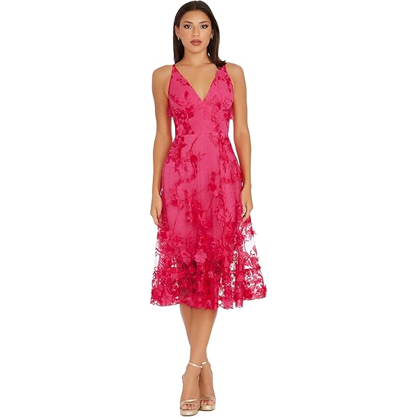 Amazon.com: Dress the Population Womens Elisa Sleeveless Plunge Neckline Fit  and Flare Midi, Dusty Pink Multi, XX-Small US : Clothing, Shoes & Jewelry
