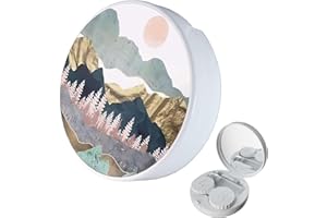 LRITER Contact Lens Case, Portable with Mirror, a Variety of Patterns and Shapes to Choose from, Auitable for Daily Makeup Office Travel Outdoor Use (Scenery)
