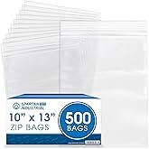 Spartan Industrial - 10” X 13” (500 Count) 2 Mil Clear Reclosable Zip Plastic Poly Bags with Resealable Lock Seal Zipper