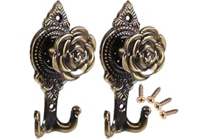 MUSISALY Classic Rose Metal Curtain Tiebacks, Vintage Peony Drapery Holdbacks, 2Pcs Wall Hooks for Living