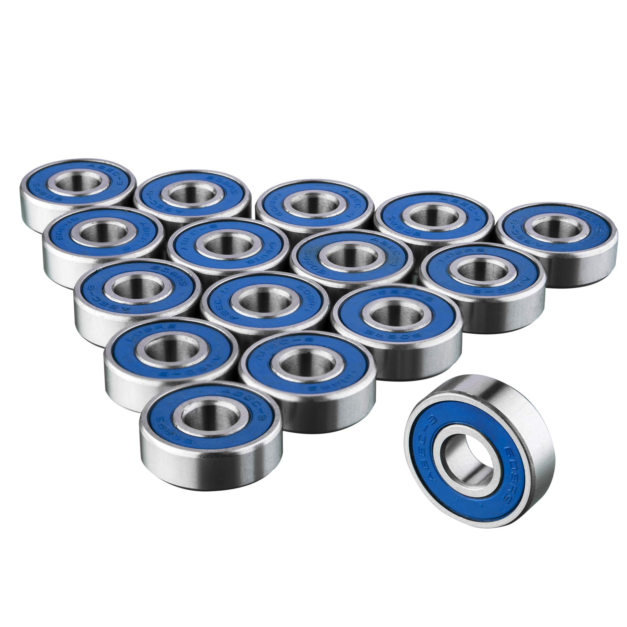 16PCS 608RS Blue Skate and Skateboard Metal Wheel Bearings – ABEC 9 Rated – Great for Speed - Skateboards, Inline, Roller Skates, Scooter, Longboard Wheels