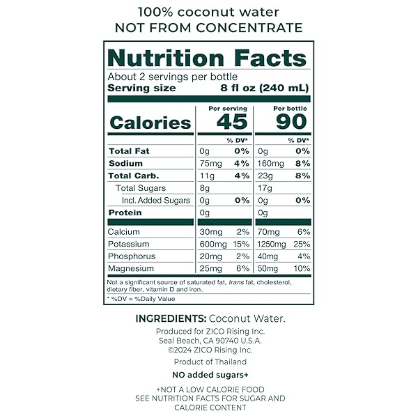 ZICO 100% COCONUT WATER, NO ADDED SUGAR, REFRESHINGLY DELICIOUS, HYDRATION WITH ELECTROLYTES, 16.9 FL OZ (PACK OF 12)