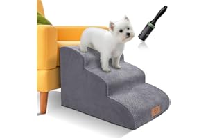 Almcmy Dog Stairs for Small Dogs, 3-Step Foam Dog Ramp for Bed, Dog Steps with Washable Cover, Pet Stairs Ramp for High Beds Couch, Pet Steps for Older Cats Injured Dogs, Send 1 Lint Roller