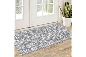 Pauwer Boho Vintage Runner Rug, 2x4 Non Slip Small Throw Rugs Doormat, Washable Soft Indoor Mat Runner Rug Small Area Rug Low-Pile Floor Carpet for Hallway Entryway Bedroom Living Room,(2'x4', Grey)