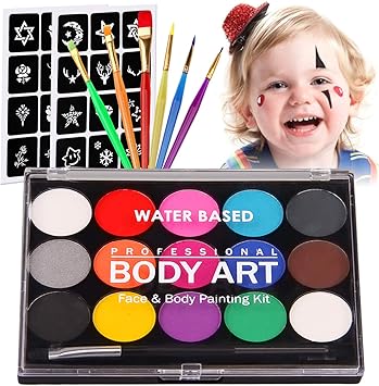 Kinderschminke Set Gesichtsfarbe Siebwin Professionelle Schminkpalette 15 Farbe Waschbar Farben 24 Schablonen 7 Pinsel Professionelle Organische Facepaints Fur Kinder Geburtstag Weihnachten Geschenk Amazon De Spielzeug